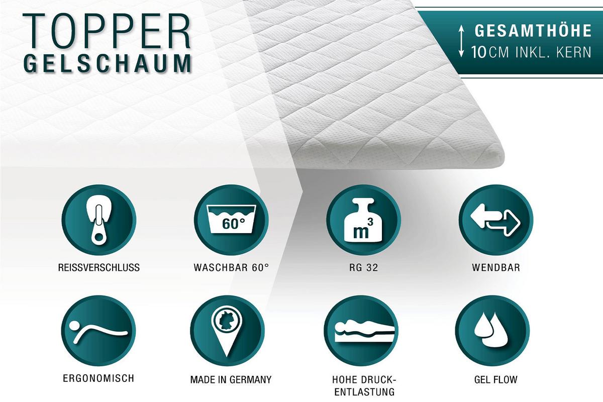 TOPPER KARO-KLIMA GEL-SCHAUM SOLO Weiß - Weiß, Textil (180/200cm) - KAWOLA