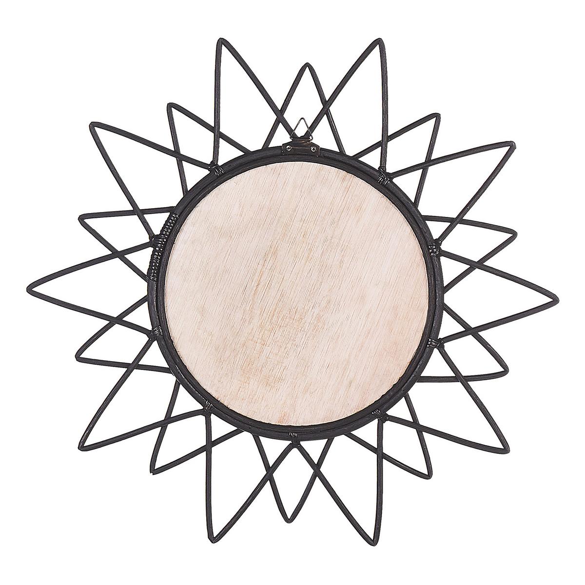 WANDSPIEGEL Rattan schwarz Sonnenform 61 cm Aroek - Schwarz, Naturmaterialien (61/61/3cm) - Beliani