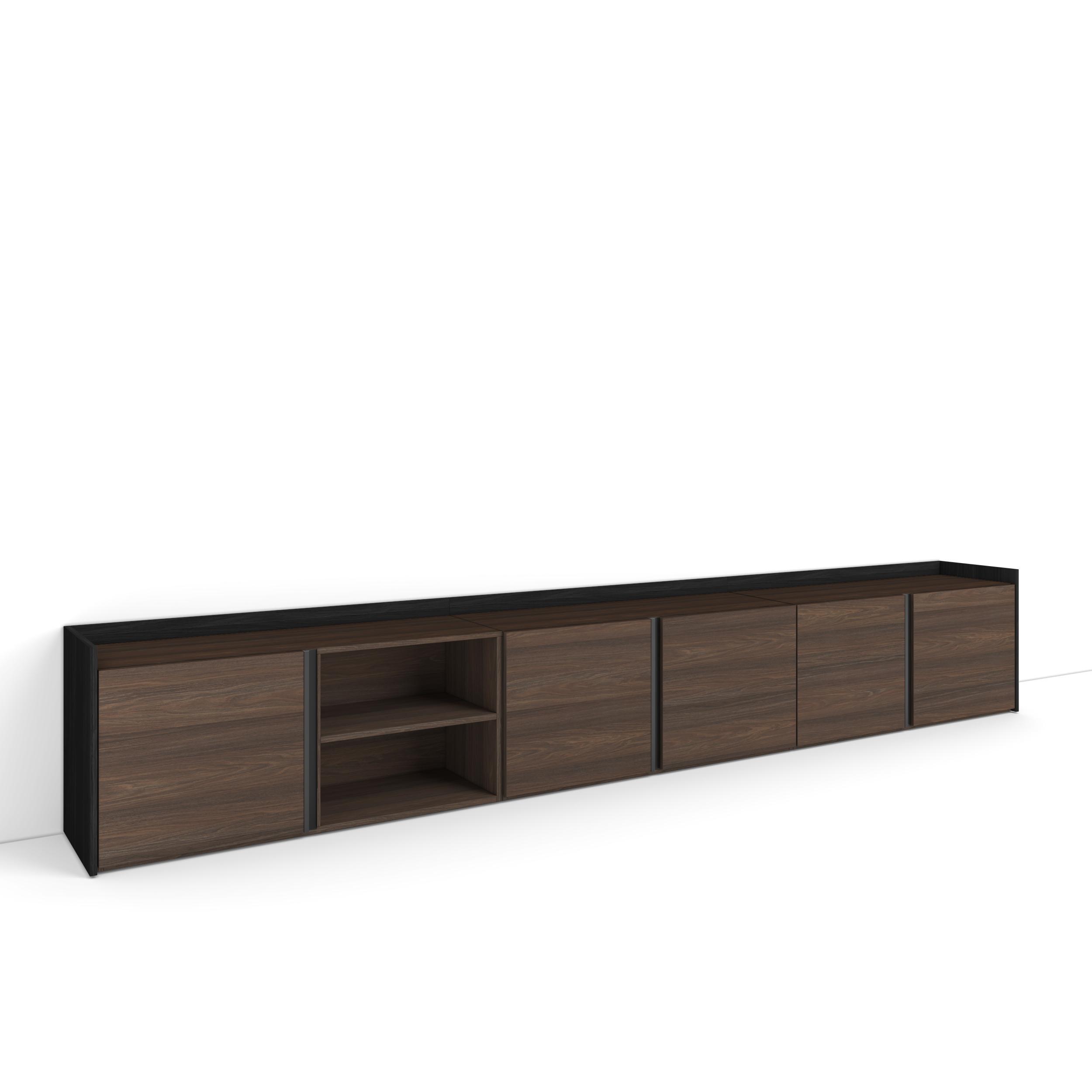 LOWBOARD, Dunkler Eiche und Schwarz, 309/35/50cm - Dunkelbraun, Holzwerkstoff (309/50/35cm) - Skraut Home