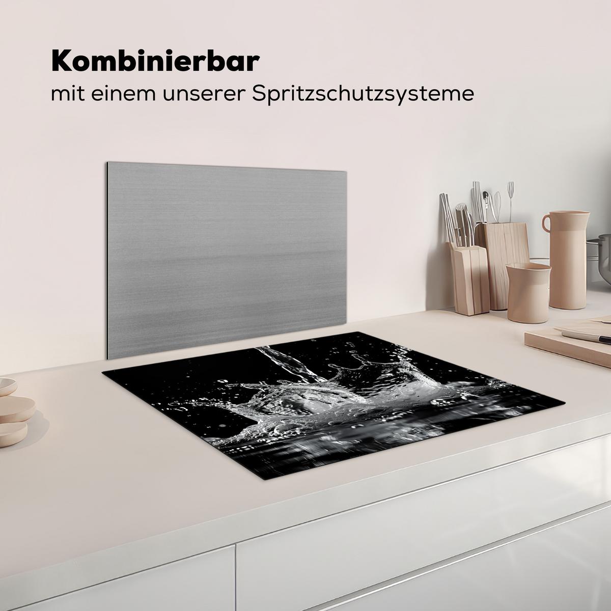 HERDABDECKPLATTE Wasser - Spritzwasser - Schwarz Herdabdeckung Induktionsfeld 65x52 cm - Schwarz, Kunststoff (65/52/0.2cm) - MuchoWow