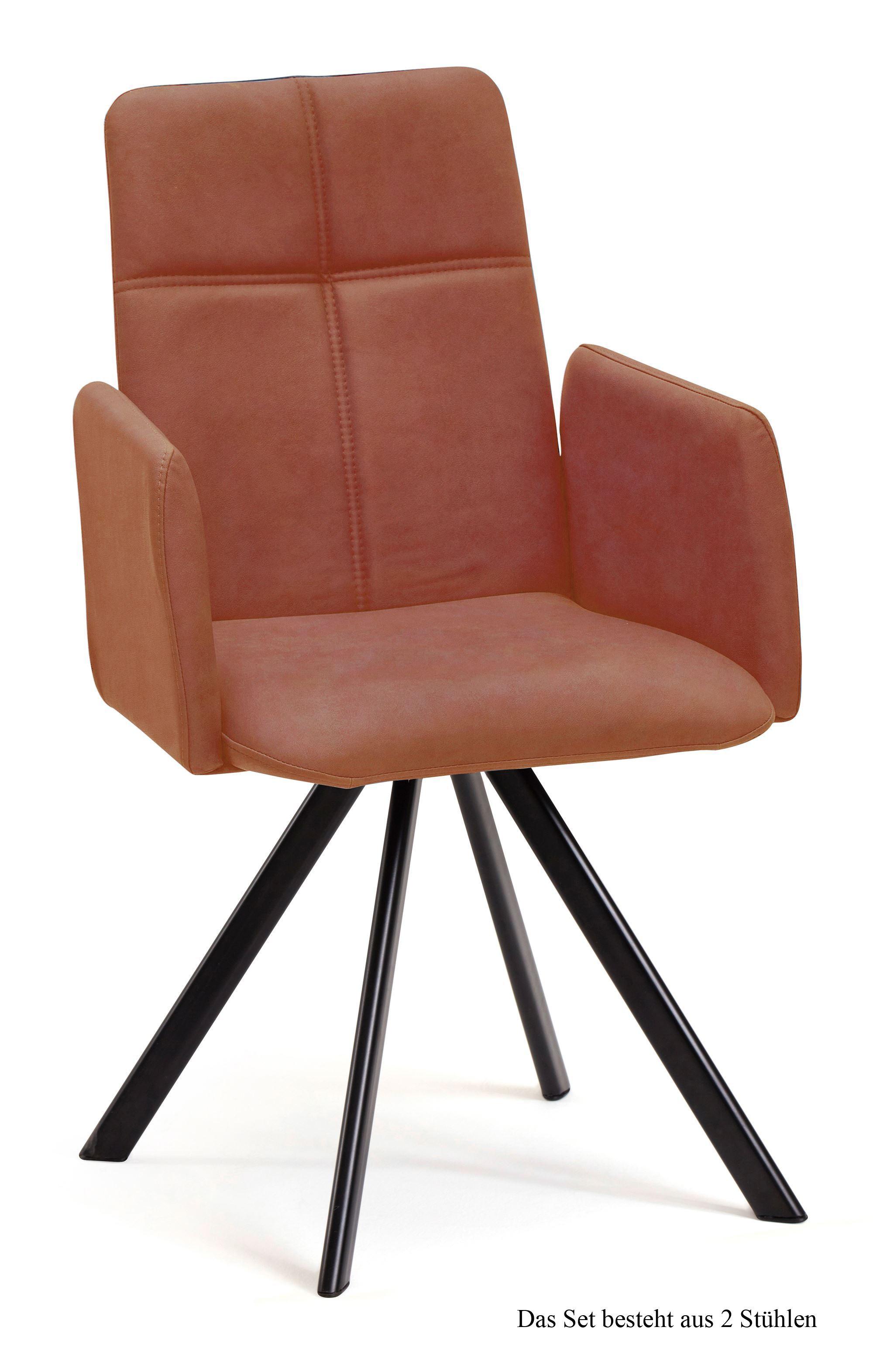 ARMLEHNSTUHL drehbar (2er-Set) Desha 52x92x60 Schwarz/Cognac - Cognac/Schwarz, Kunststoff (60/92/52cm) - 58aufmkessel