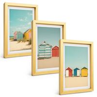 BILDER SET 3er Set - 20x30 cm Goldrahmen - Bunte Häuser, Strand, Sonne - Goldfarben, Kunststoff (20/30cm) - TULUP