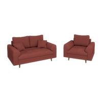 SITZGARNITUR 2+1 Alma Terrakotta Cord - Terracotta/Braun, Holz/Textil (150/81/93cm) - S-Style Möbel