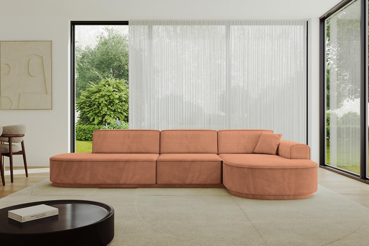 ECKSOFA Ottomane Rechts MARI-L2-v3 - 328x171x83 cm Orange Velours - Schwarz/Orange, Holzwerkstoff/Kunststoff (171/328cm) - ALTDECOR