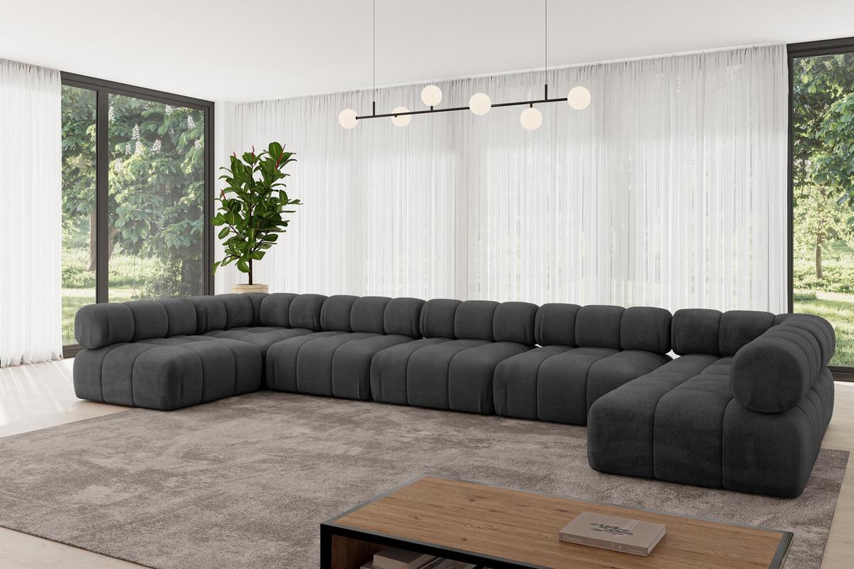 WOHNLANDSCHAFT modulares Sofa Garvo-U3 - 475x190x70 cm Schwarz Velours - Schwarz, Holzwerkstoff/Textil (475/70/190cm) - ALTDECOR
