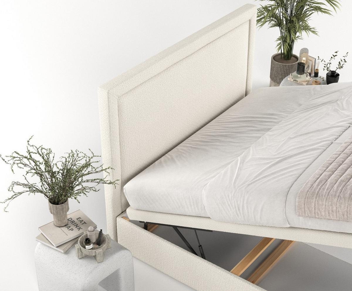 POLSTERBETT Salma mit Stauraum 140/200 cm Hellbeige im Alta Stoff - Sandfarben/Schwarz, Holz/Holzwerkstoff (140/200cm) - AltaBeds