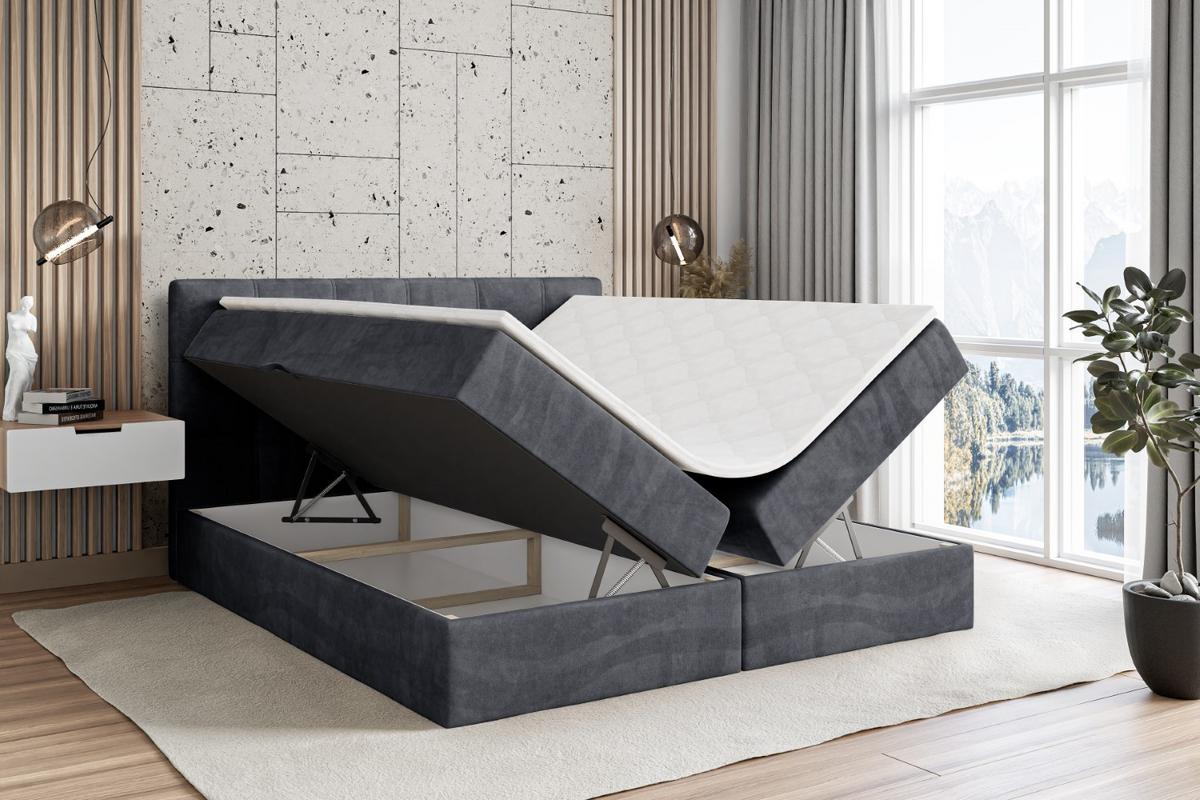 BOXBETT mit Matratze H3 und Lattenrost - MARCE - 140 x 200 cm - Grau - Dunkelgrau, Holzwerkstoff (140/200cm) - ALTDECOR