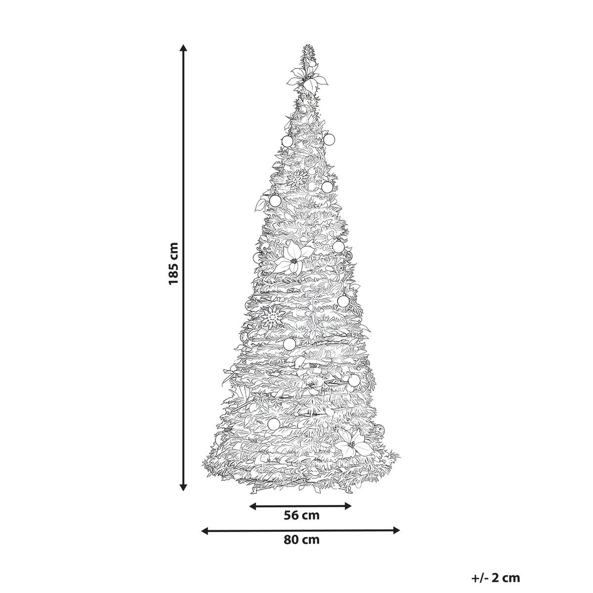 KÜNSTLICHER Weihnachtsbaum mit Schnee klappbar LED 185 cm Weiß Firvana - Silberfarben/Weiß, Kunststoff (185cm) - Beliani
