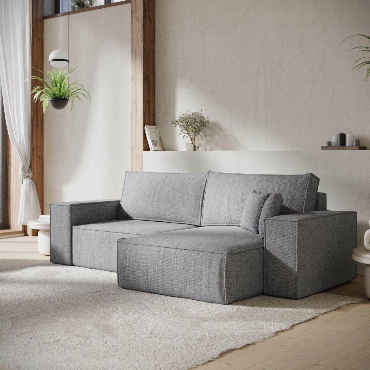 ECKSOFA CAVO mit Schlaffunktion Grau im Neve Stoff - Schwarz/Grau, Holz/Holzwerkstoff (255/148cm) - AltaBeds
