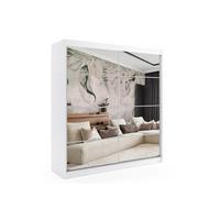 KLEIDERSCHRANK mit Spiegel-Schiebetüren und Aluminium-Leisten, LED-Beleuchtung - VIVI - 200 cm Weiß - Weiß, Holzwerkstoff (200/216/61cm) - ALTDECOR