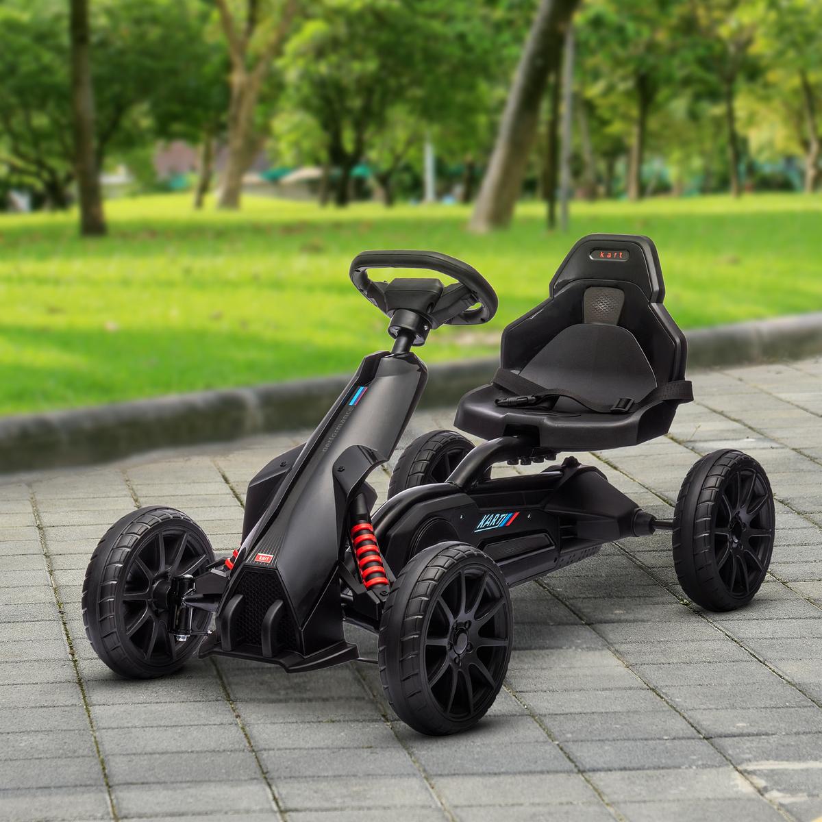 KINDER GO KART TRETAUTO, Schwarz, Kunststoff, Metall - Schwarz, Metall (100/58/58.5cm) - HOMCOM