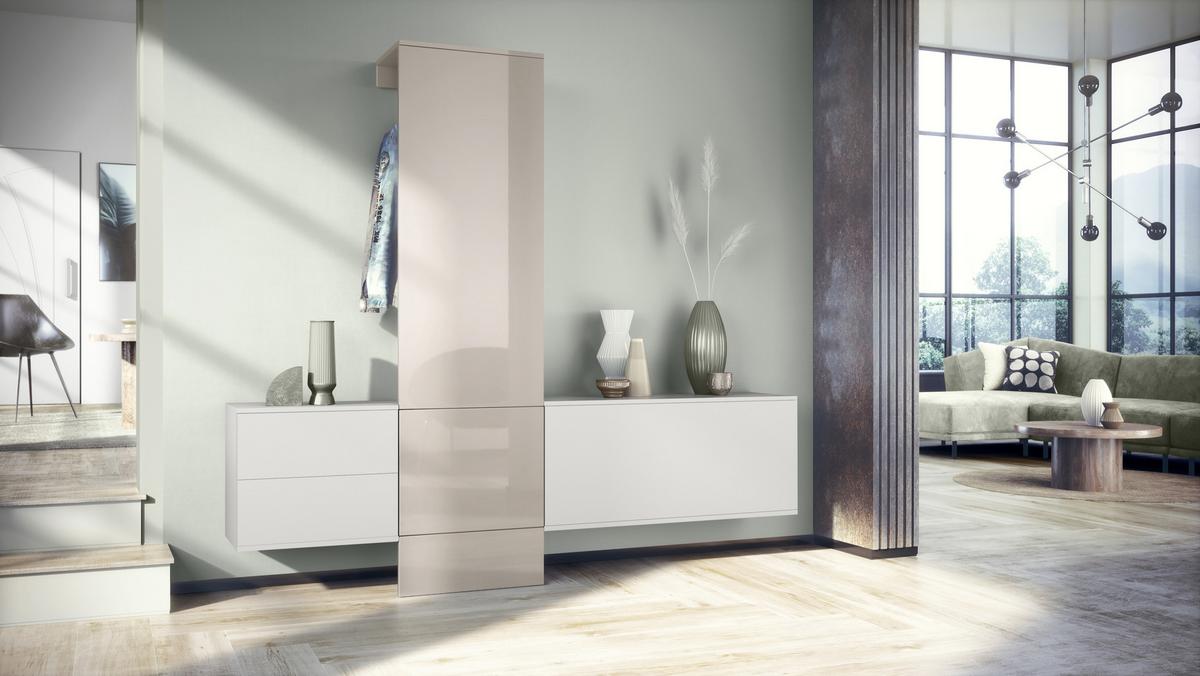 GARDEROBE DualVista Sandgrau Hochglanz - Sandfarben, Holzwerkstoff (208/193/35cm) - Vladon