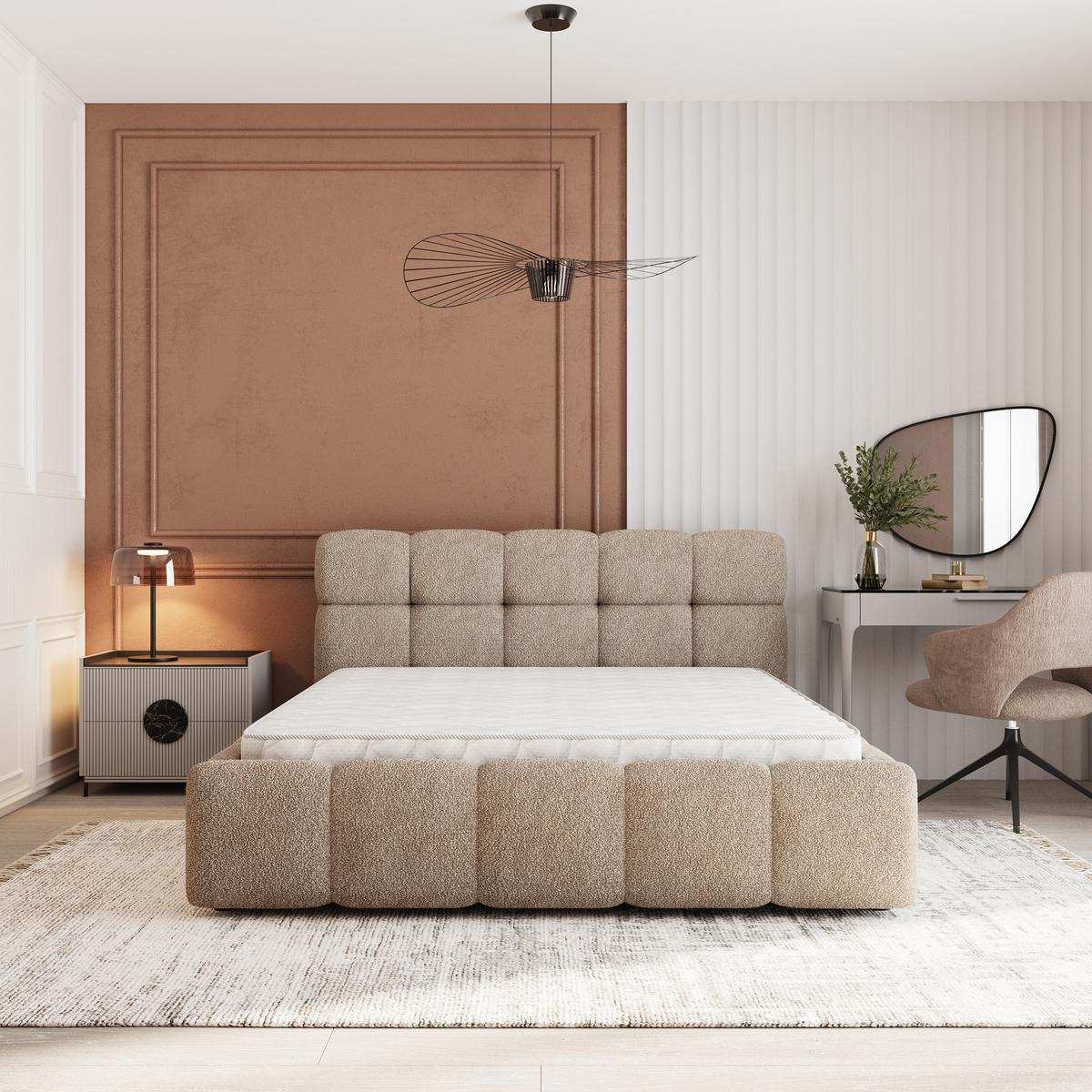 POLSTERBETT FARU Q 160x200 cm mit Bettkästen - Beige - Beige, Holz (160/200cm) - MASSENO