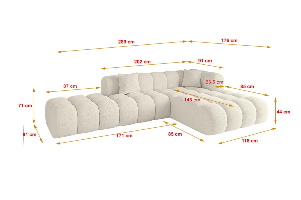 ECKSOFA Ottomane Rechts OLEA-L2 - 289x176x71 cm Beige - Creme/Schwarz, Holzwerkstoff/Kunststoff (289/176cm) - ALTDECOR