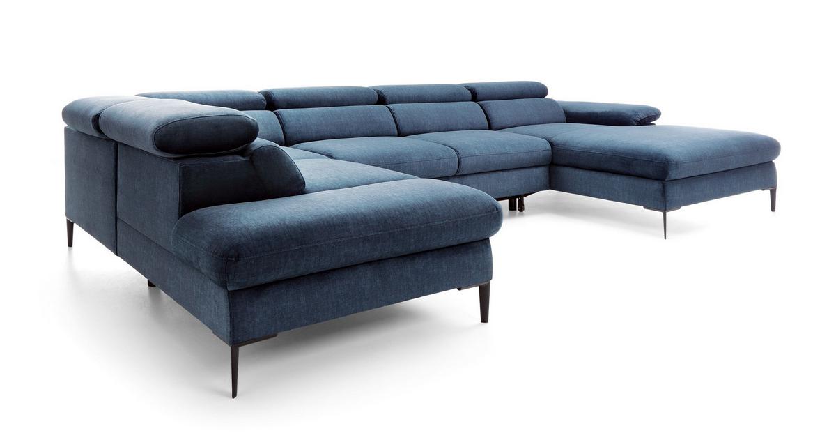 WOHNLANDSCHAFT MESTO Blau Velours-Stoff mit Schlaffunktion - Blau, Holz (353/94/182cm) - MASSENO