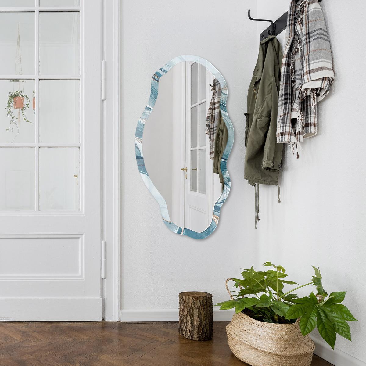 SPIEGEL 90x45 cm asymmetrisch mit Druck - Marmorwellen - Transparent, Glas (45/90/0.4cm) - TULUP