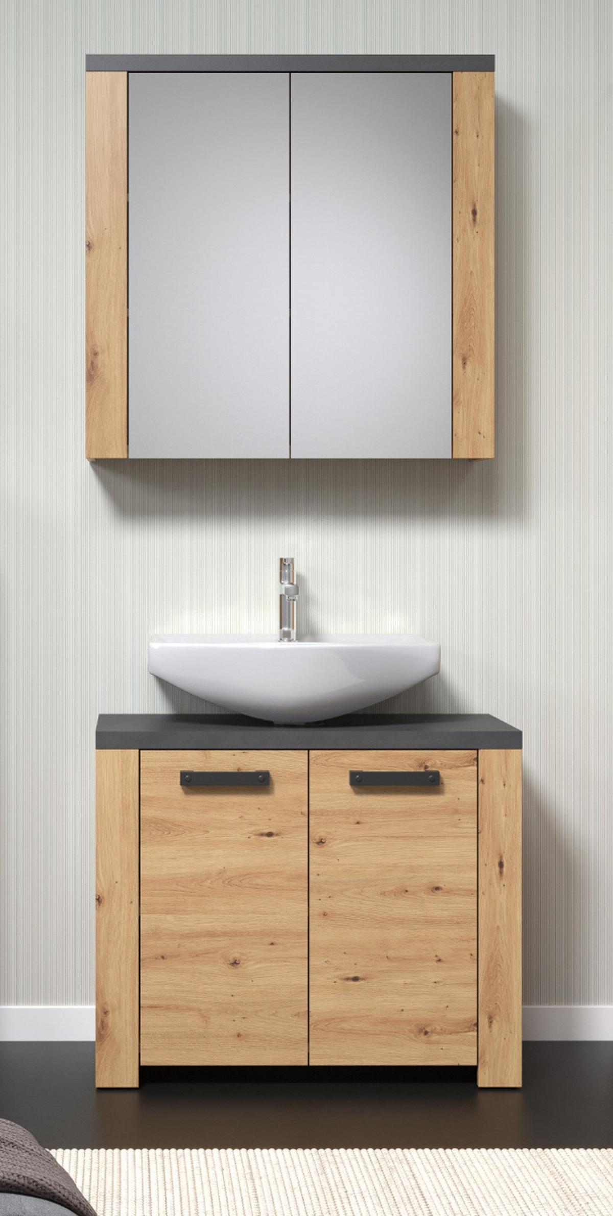 SPIEGELSCHRANK Eiche Artisan, grau 79 x 78 cm, Badschrank 2-türig - Eiche Artisan/Grau, Glas/Holzwerkstoff (78/78/20cm) - Top.Furn
