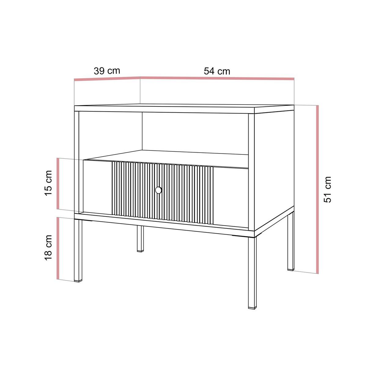 NACHTTISCH VIVALDI mit geriffelter Front - Grün, Holzwerkstoff (54/51/39cm) - Lookway