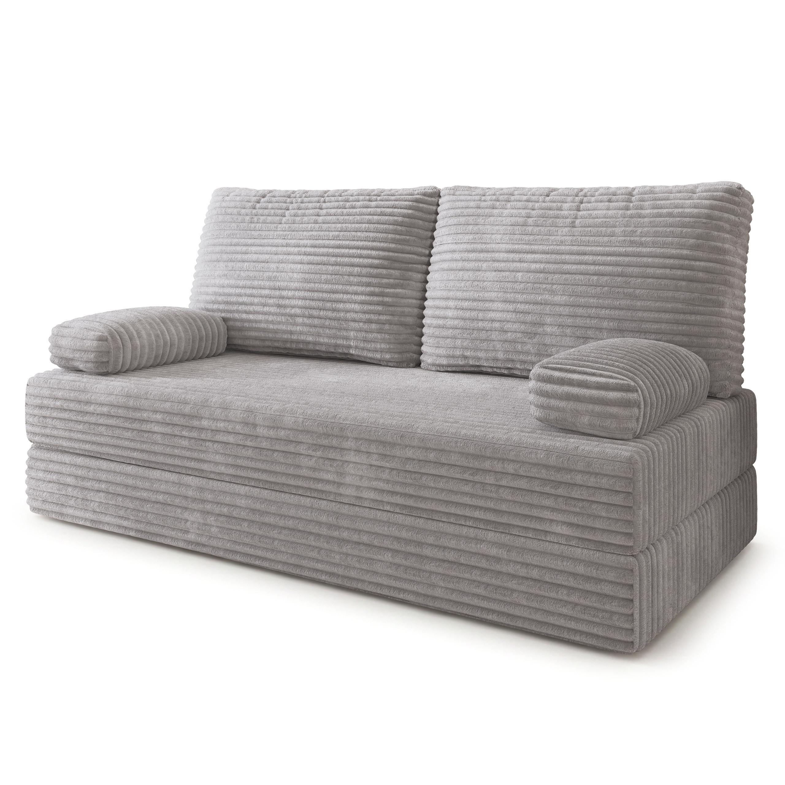 BETTSOFA SILAR aus Schaumstoff Kordstoff Hellgrau Schlaffunktion - Grau, Textil (170/86/80cm) - MASSENO