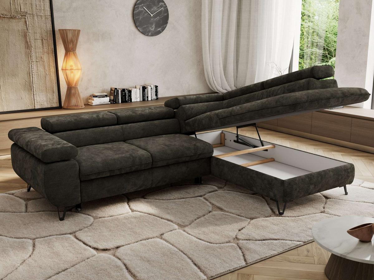 ECKSOFA PABLO L Dunkelgrau Schenille glatt - Rechts Seite - Dunkelgrau/Schwarz, Textil/Metall (273/208cm) - MKS