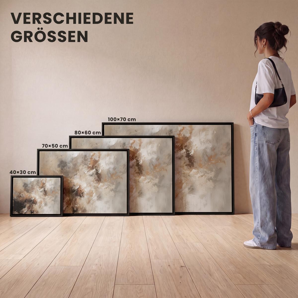 LEINWAND Bilder mit Rahmen - Farbe - Abstrakt - Beige - Kunst - 100x70 - Greige, Textil (100/70cm) - MuchoWow