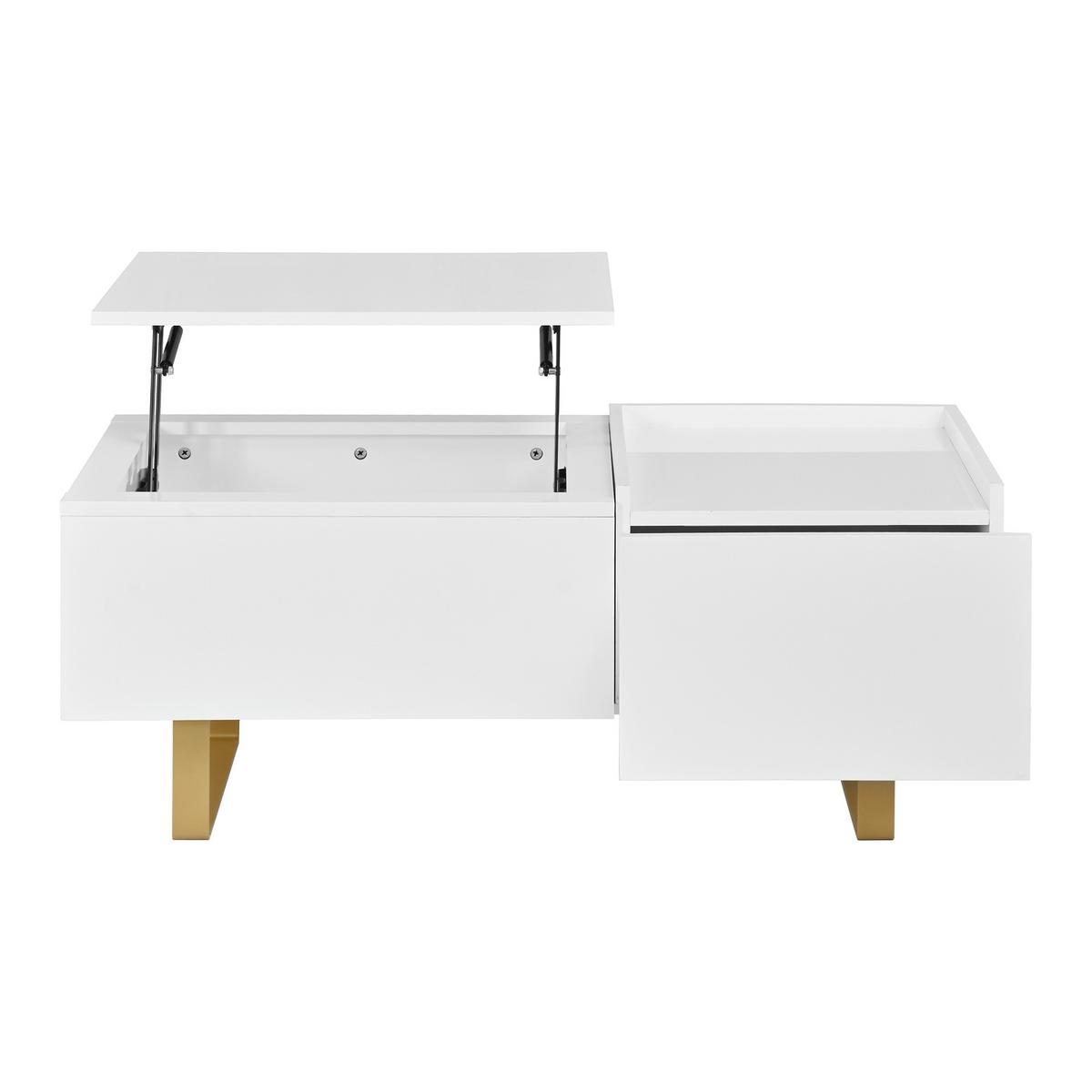COUCHTISCH Höhenverstellbar Weiß Hochglanz mit Schublade - Weiß, Holzwerkstoff (50/100/54.5cm) - Urban Meuble