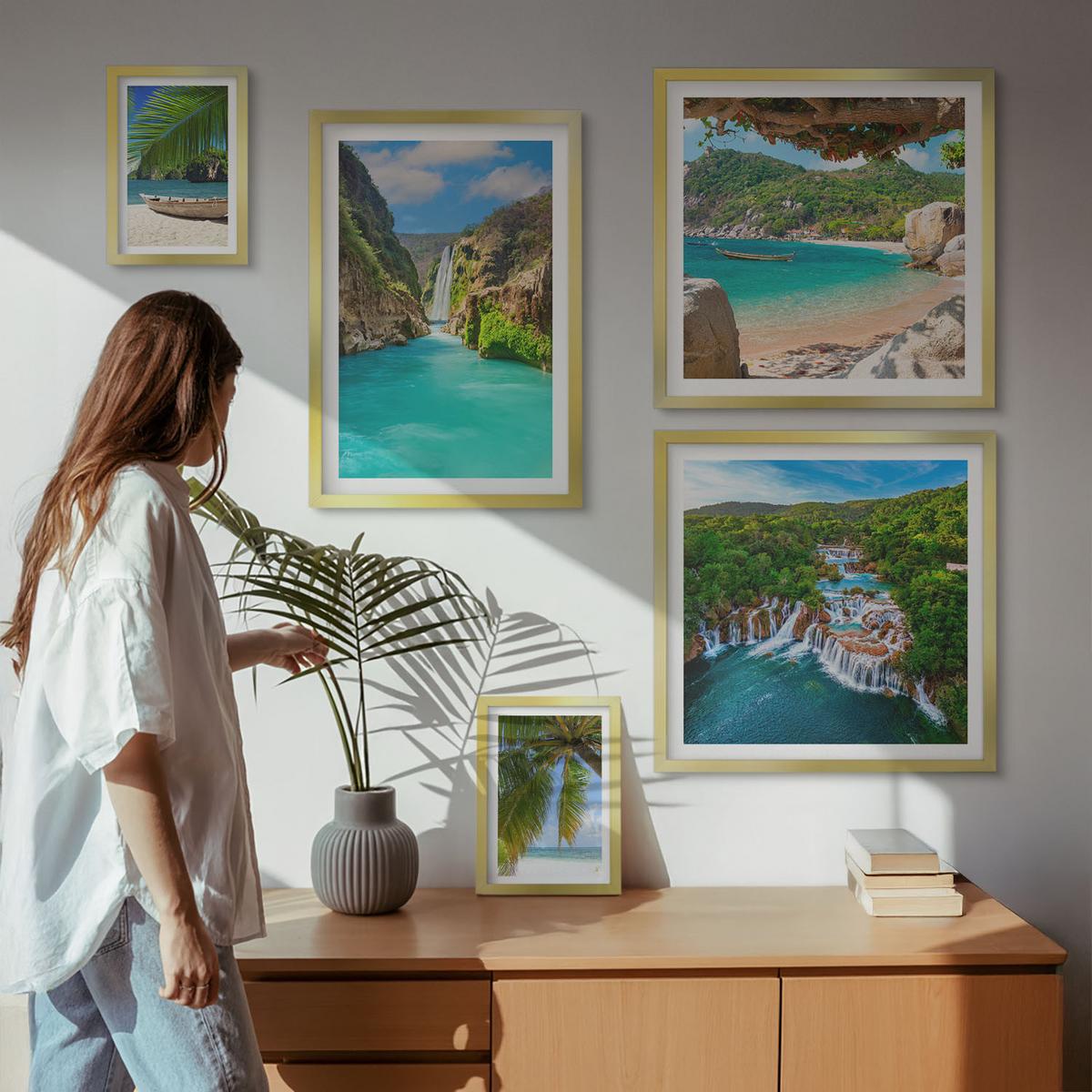 BILDER SET 5er Set - 50x50 cm & 20x30 cm & 40x60 cm Goldrahmen - Eiffels Straßenarchitektur - Goldfarben, Kunststoff (40/60cm) - TULUP