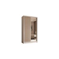 KLEIDERSCHRANK mit Spiegel-Schiebetüren und Aluminium-Leisten - LAMELO - 120 cm Weiß+Weiß+Artisan - Weiß, Holzwerkstoff (120/216/61cm) - ALTDECOR