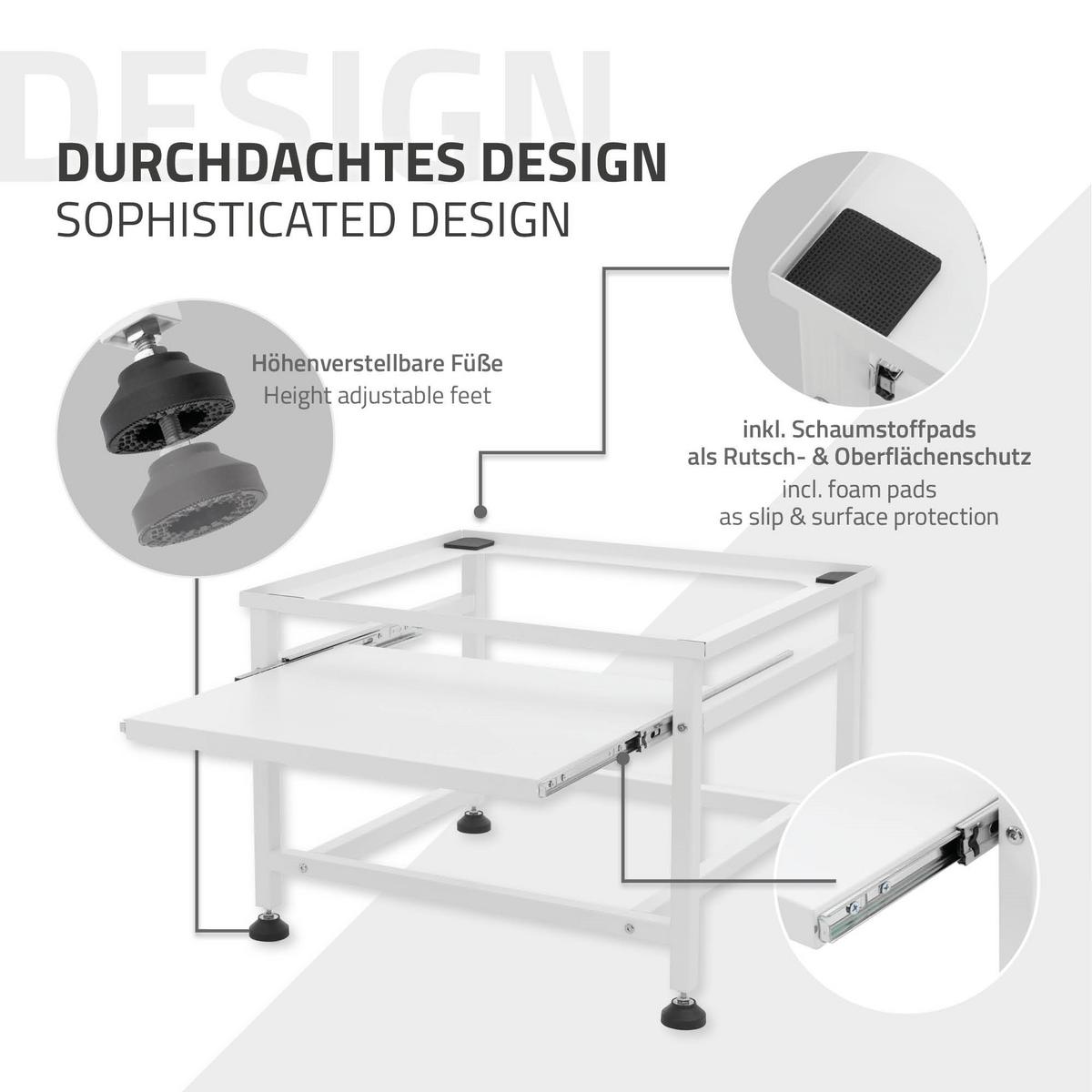 WASCHMASCHINEN UNTERGESTELL mit Ablage ausziehbar Weiß 62,5x50,1x40,5 cm - Weiß, Metall (50.1/40.5/62.5cm) - ML-DESIGN
