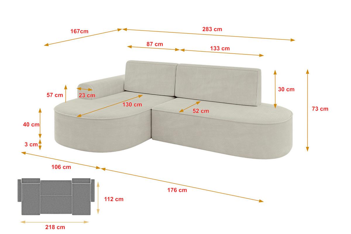 ECKSOFA mit Schlaffunktion und Bettkasten Ottomane Links MARI-L1-S - 283x167x73 cm Beige Cord - Schwarz/Cappuccino, Holzwerkstoff/Kunststoff (283/167cm) - ALTDECOR