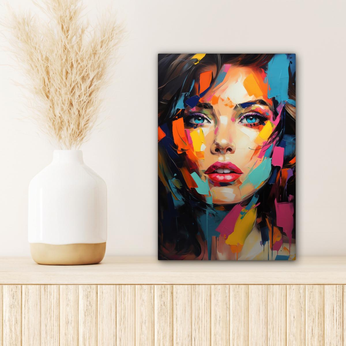 LEINWANDBILD Frau - Porträt - Farbenfroh - Kunst Deko Wohnzimmer 20x30 cm - Multicolor, Textil (20/30cm) - MuchoWow