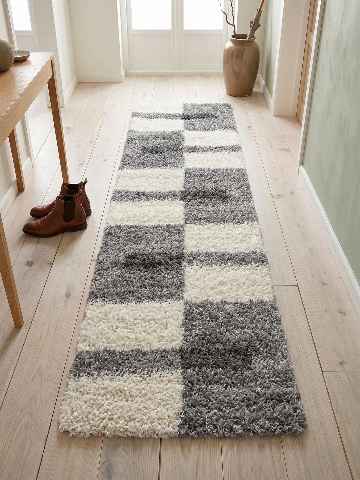 HOCHFLORTEPPICH WERFEN, kariert, Hellgrau, 80 x 250 cm - Grau, Textil (250/80cm) - KADIMA DESIGN