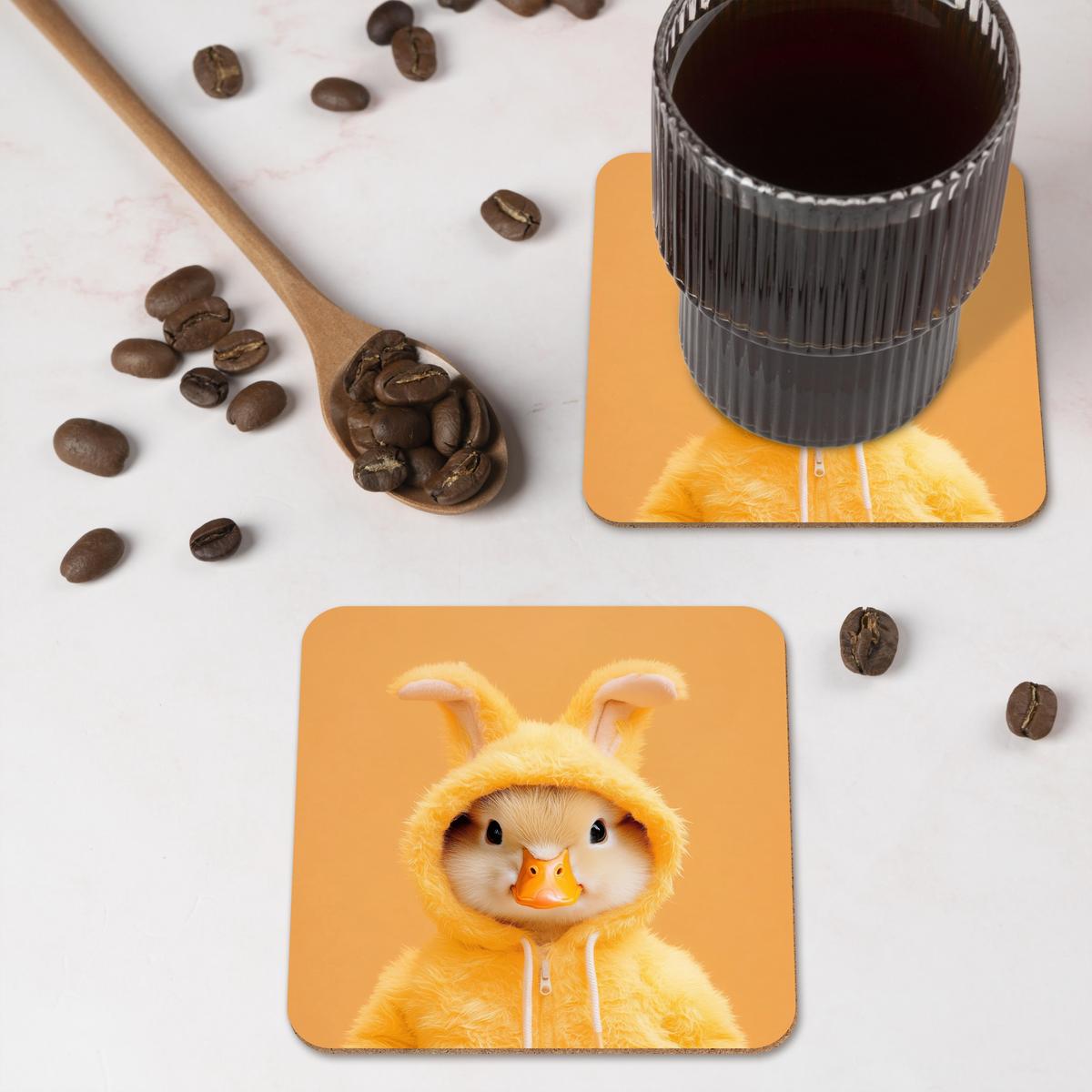 GLASUNTERSETZER 6er-Set Osterhase - Kostüm - Ente Zubehör für Getränke 10x10 cm - Gelb, Naturmaterialien (10/0.2cm) - MuchoWow