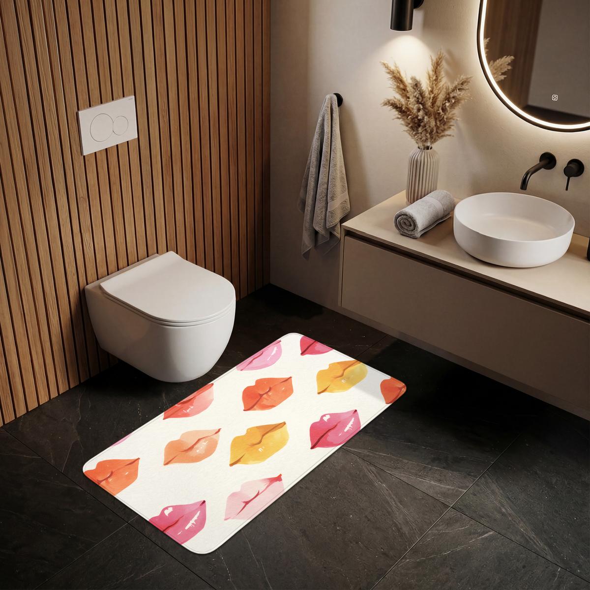 WC-VORLEGER Lippen - Bunt - Glänzend WC Teppich 120x60 cm - Rosa, Textil (120/1cm) - OnlyWow