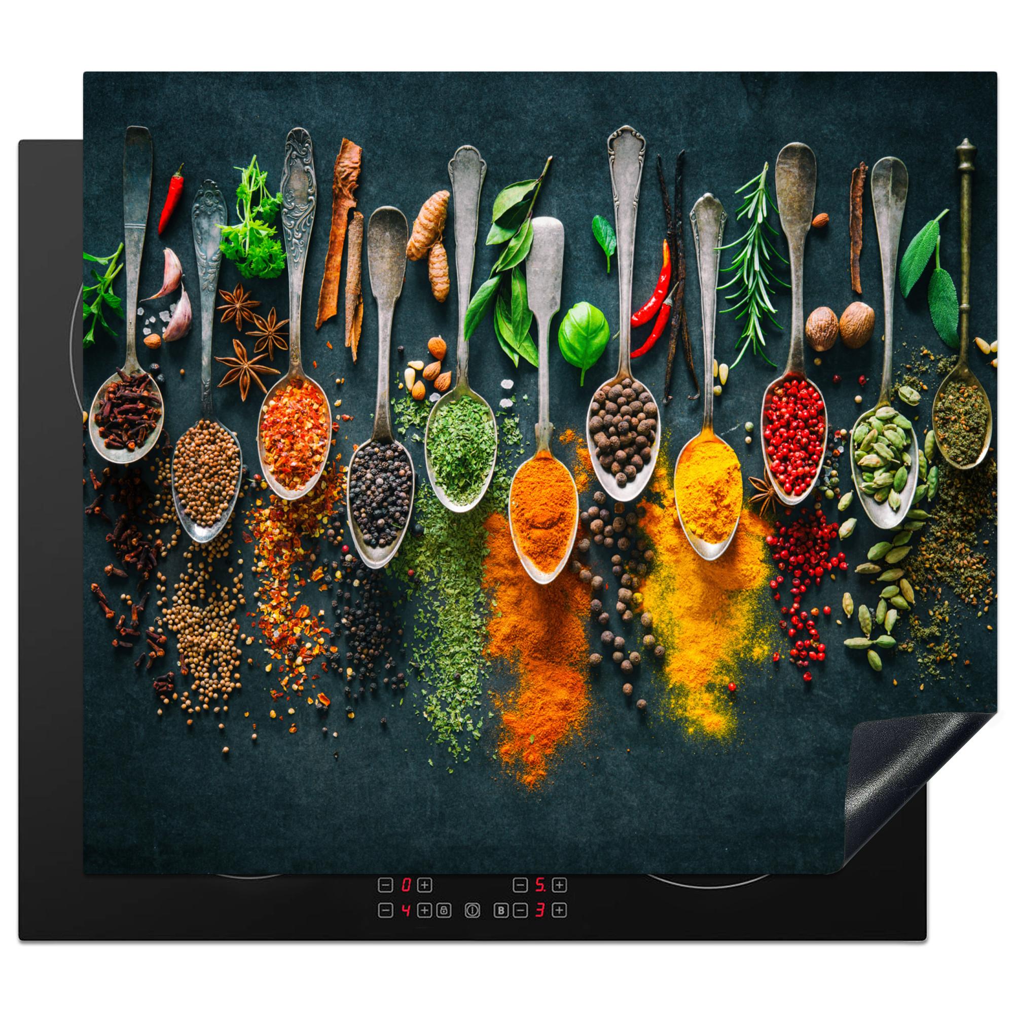 HERDABDECKPLATTE Kräuter - Gewürze - Löffel Ceranfeldabdeckung 59x52 cm - Multicolor, Kunststoff (59/52/0.2cm) - MuchoWow