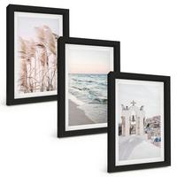 BILDER SET 3er Set - 20x30 cm Schwarzer Rahmen - Pflanzen, Meereswellen, Aussicht, Häuser - Schwarz, Kunststoff (20/30cm) - TULUP