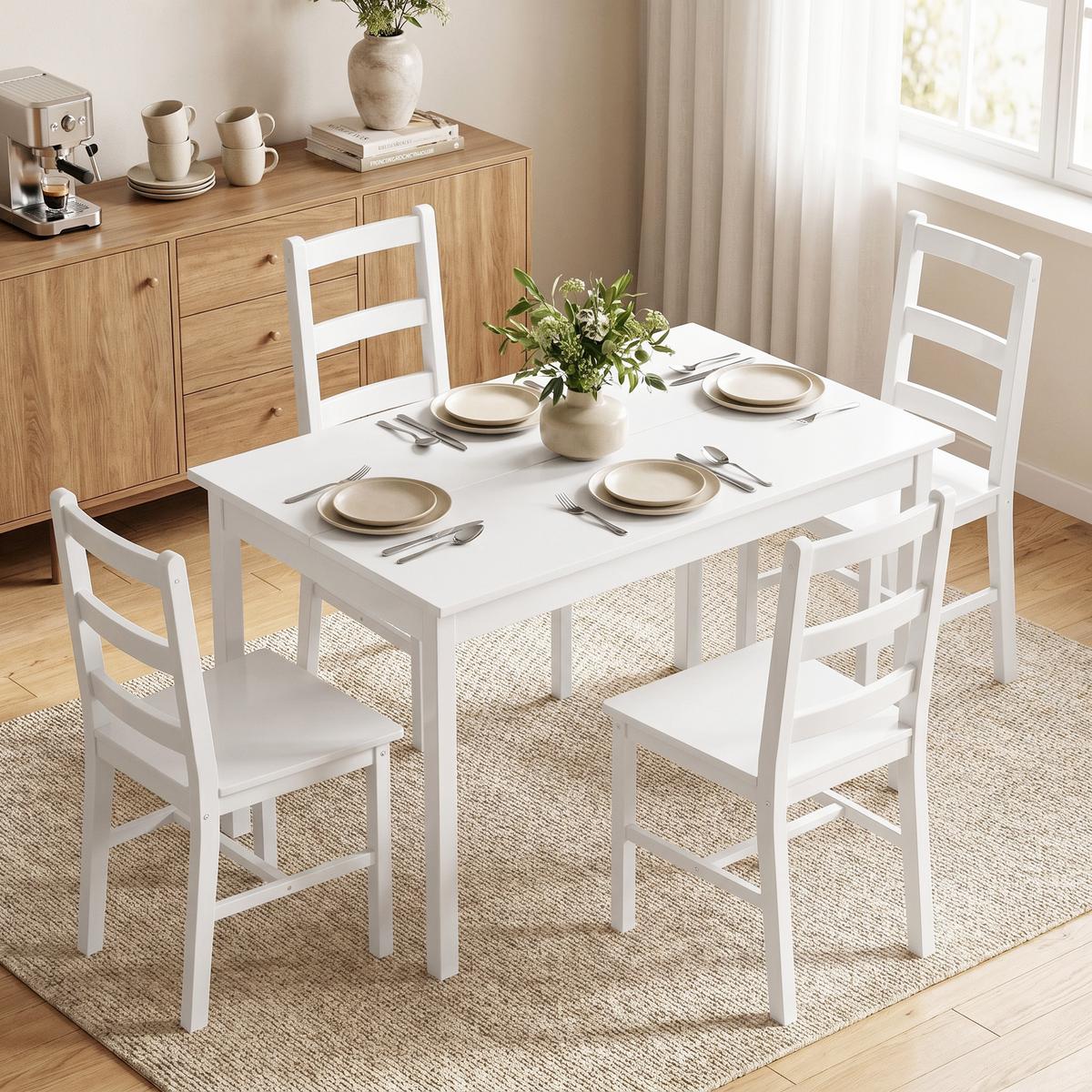 ESSGRUPPE 5er Set Kiefernholz Weiß - Weiß, Holz (73/75/118cm) - HOMCOM