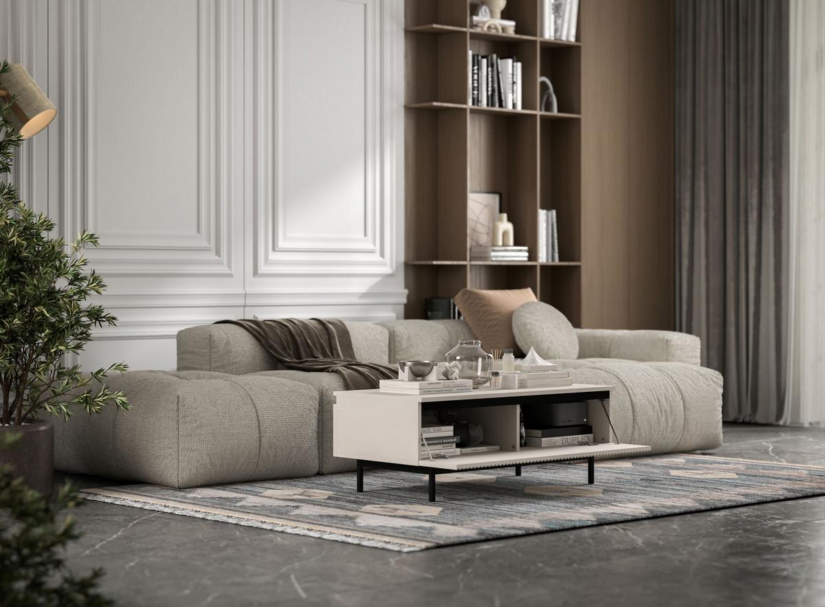 COUCHTISCH Selene Kaschmir matt 109 cm mit Metallrahmen - Kaschmir/Schwarz, Holzwerkstoff/Metall (50/109/39cm) - Meble Lindner