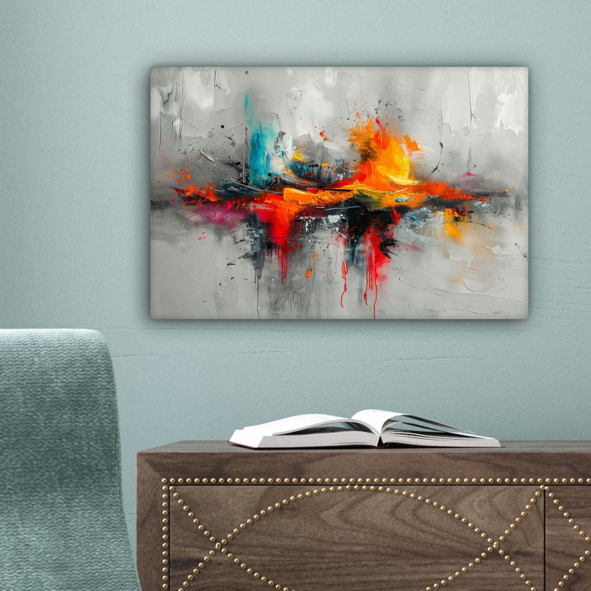 LEINWANDBILD Moderne Kunst - Orange - Grau - Abstrakt Deko Schlafzimmer 30x20 cm - Hellgrau, Textil (30/20cm) - MuchoWow