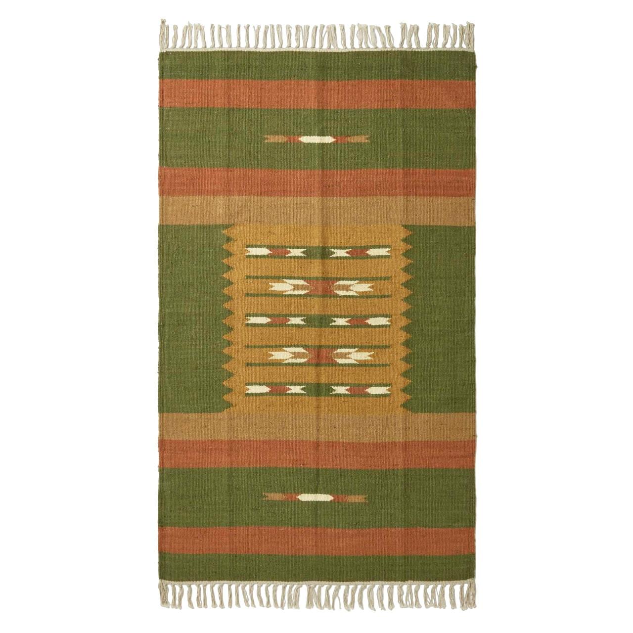 KELIM-TEPPICH Lundi Green handgewebt 240/300 cm - Waldgrün/Multicolor, Textil (240/300cm) - Homescapes
