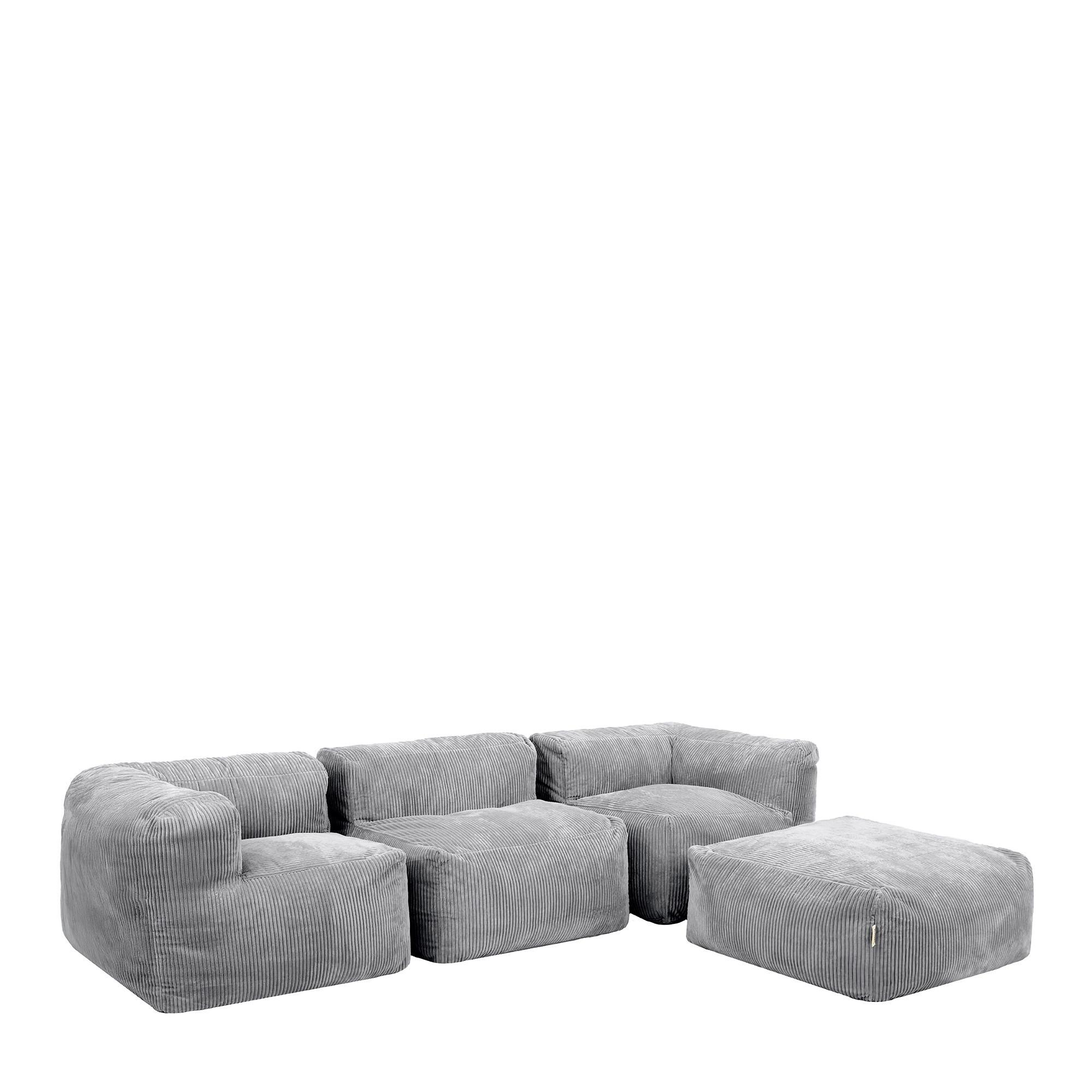 SITZSACK-SOFA 4-tlg. ZEN: 2 Ecksessel, Sessel, Fußstütze - Grau, Textil (390/68/100cm) - icon