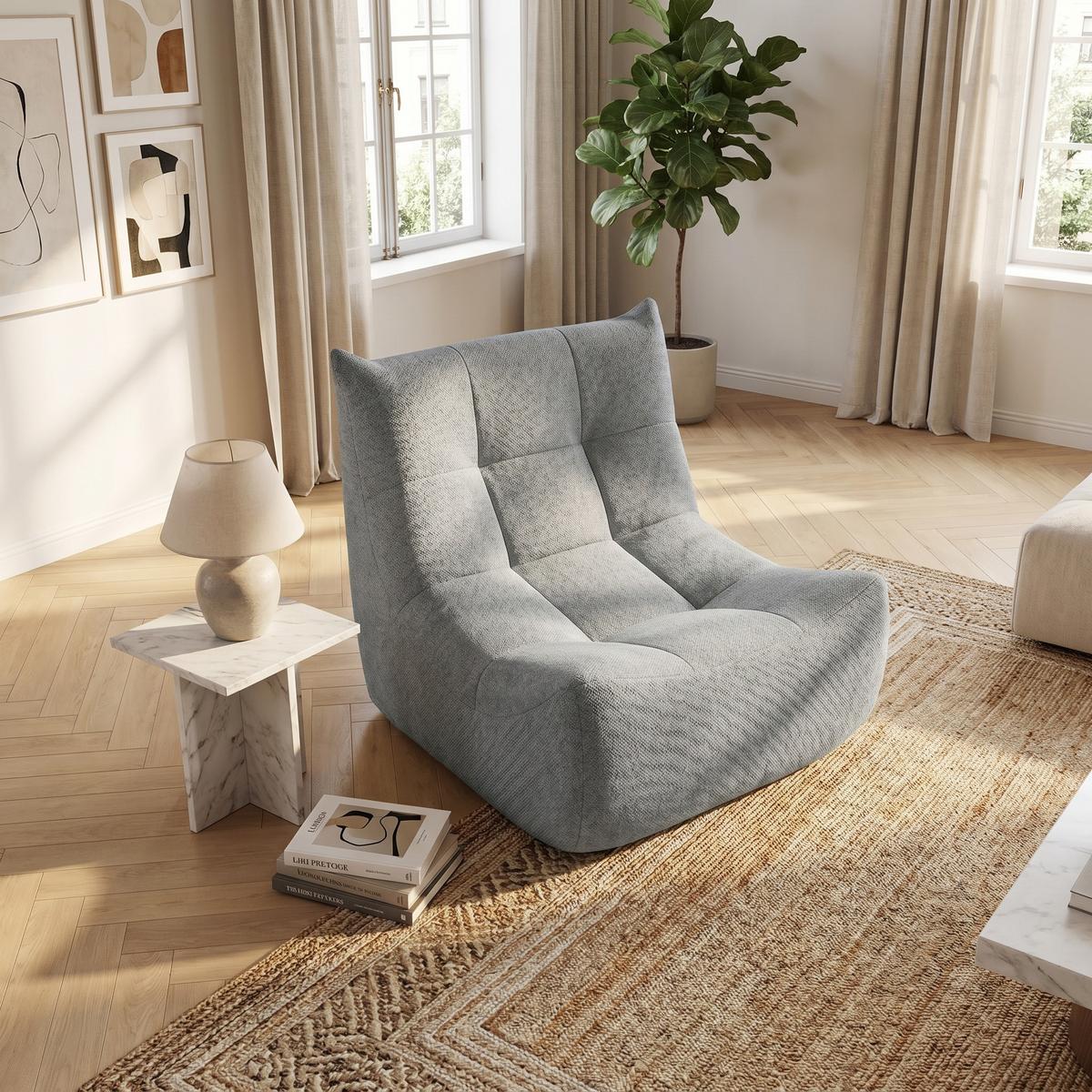 SITZSACK chenille grau togo stil & memory foam - Grau, Textil (76/67/98cm) - Urban Meuble