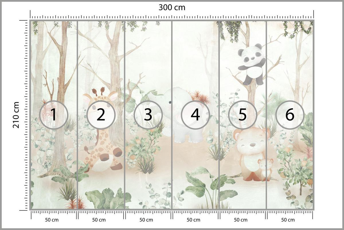 FOTOTAPETE für Kinder Tiere Wald Pflanzen 300x210 - Beige/Orange, Papier (300/210cm) - Muralo