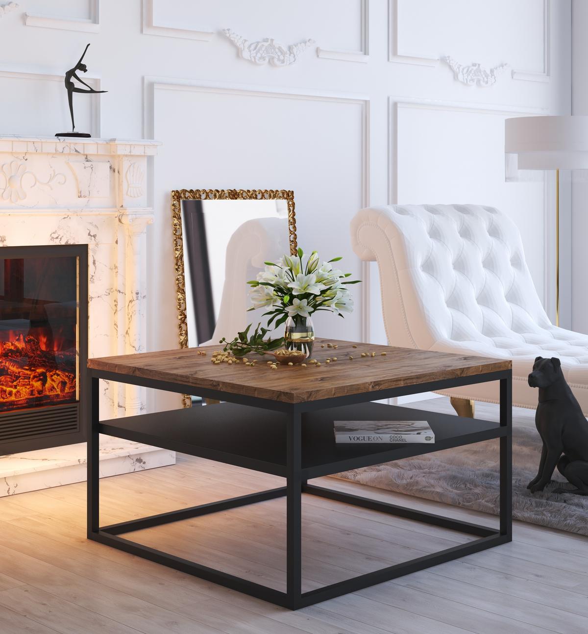 COUCHTISCH NOVA mit Ablage Schwarz / Stirling Eiche - Eichefarben/Schwarz, Holzwerkstoff (69/69/48cm) - Lookway