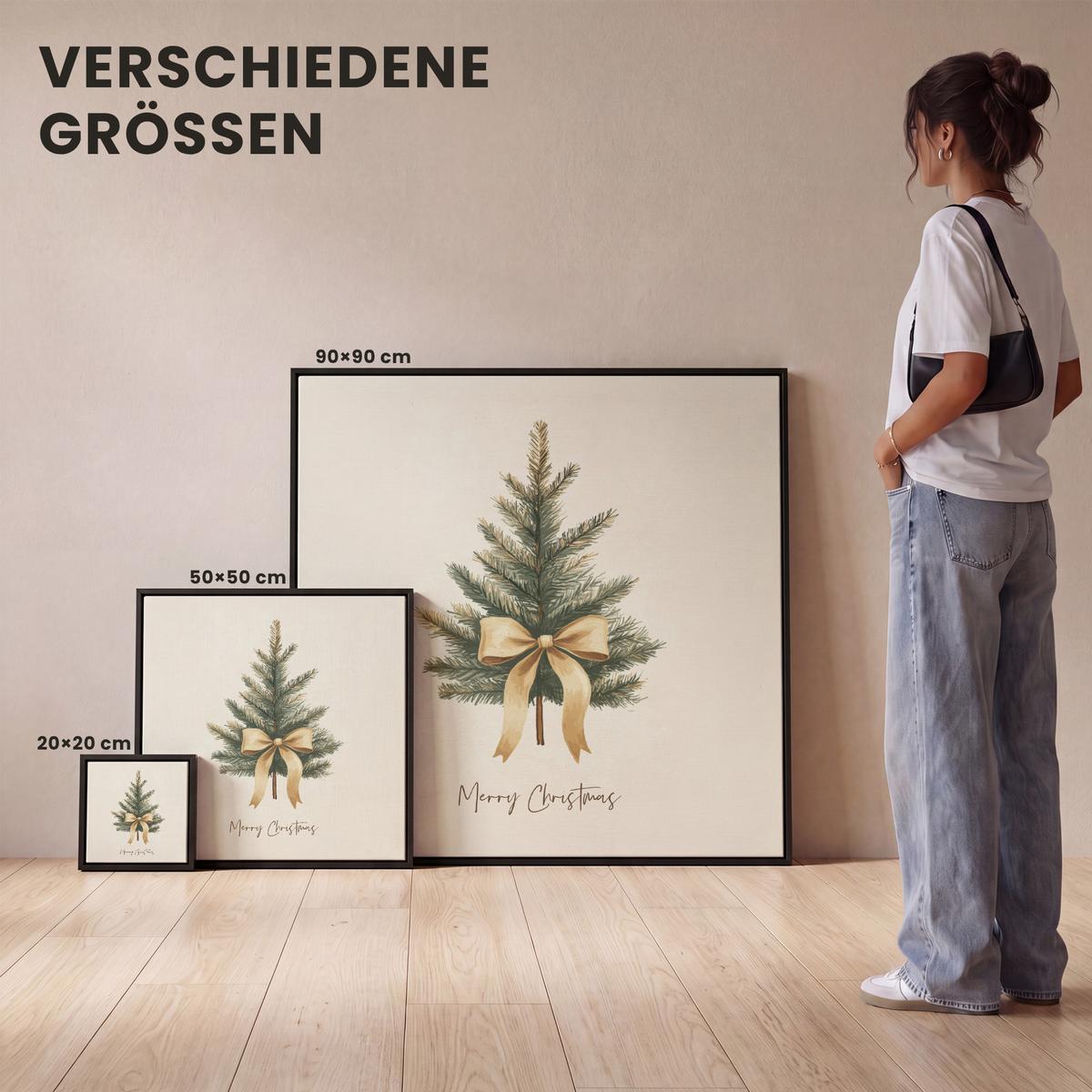 LEINWAND Bilder mit Rahmen - Weihnachtsbaum - Weihnachten - Frohe Weihnachten - Beige - 20x20 - Sandfarben, Textil (20/20cm) - MuchoWow