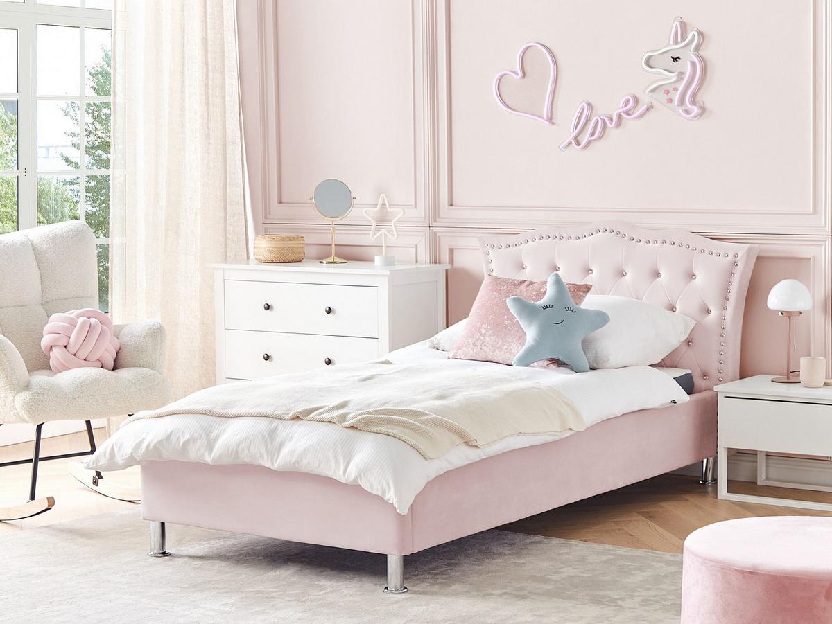 BETT 90/200cm Pastellrosa Metz - Pink, Textil (90/200cm) - Beliani