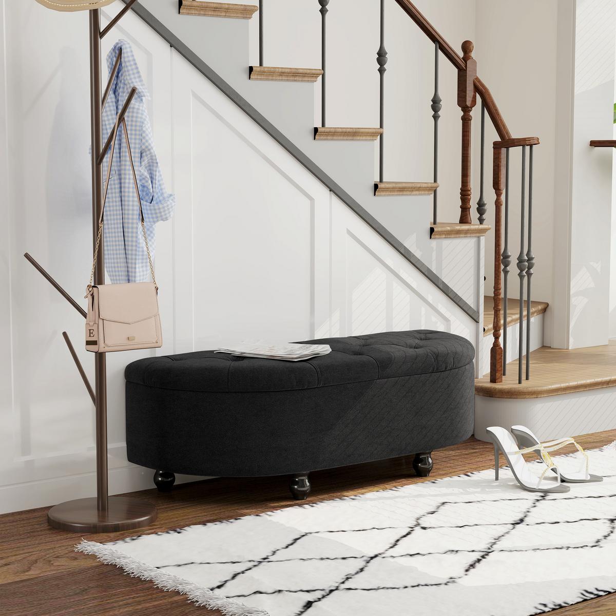 TRUHENBANK Velvet-Touch Dunkelgrau - Dunkelgrau/Schwarz, Holz/Kunststoff (46/42/120cm) - HOMCOM