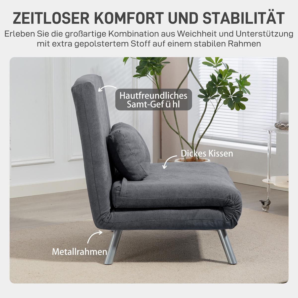 SCHLAFSESSEL Polyester Metall Dunkelgrau - Dunkelgrau/Silberfarben, Textil/Metall (75/83/80cm) - HOMCOM