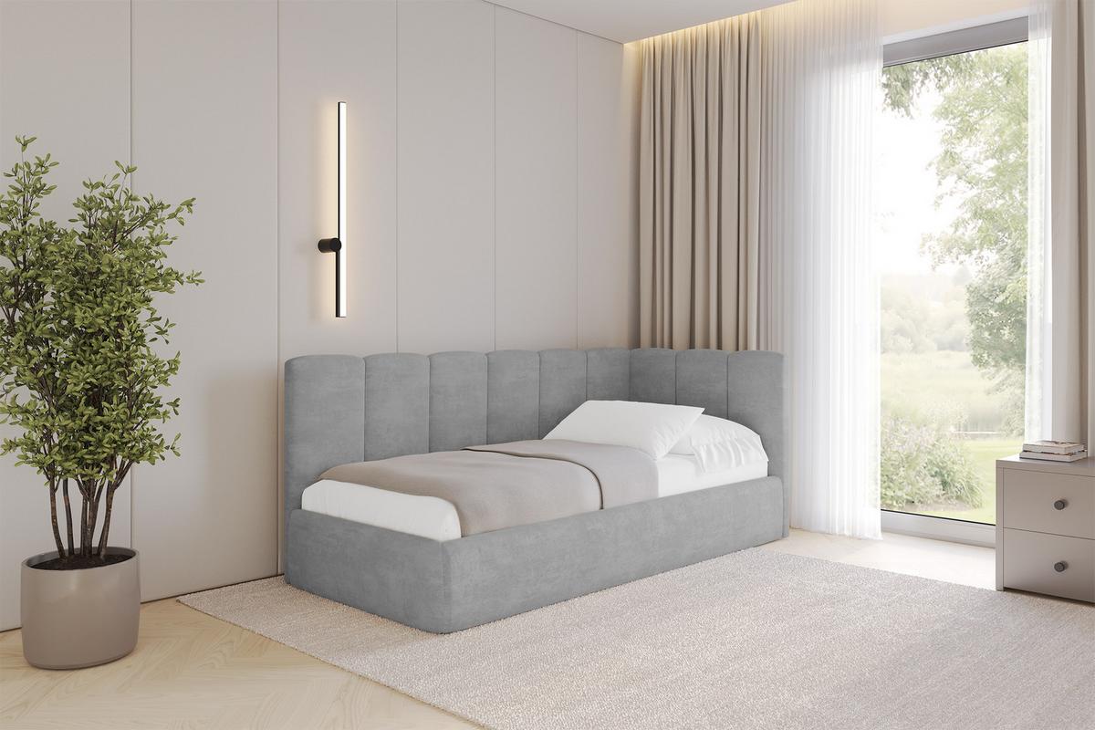 EINZELLBETT Jugendbett mit Bettkasten und Matratze H3/H4, Links - DEXY 100x200 Grau - Hellgrau, Holzwerkstoff/Textil (100/200cm) - ALTDECOR