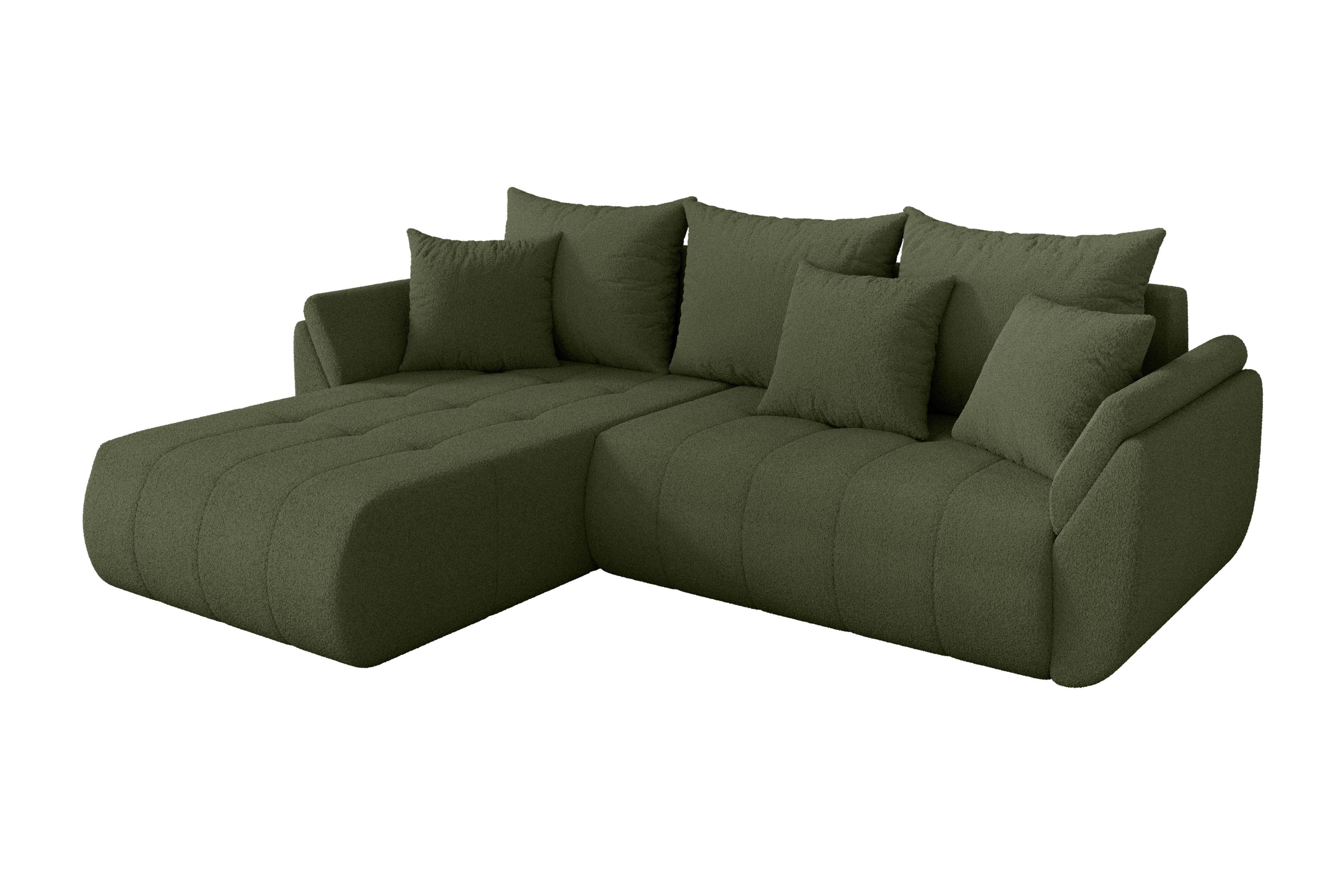 ECKSOFA mit Schlaffunktion Ottomane Links TOKO-L 277x194x86 Grün Bouclé - Schwarz/Olivgrün, Holzwerkstoff/Kunststoff (277/194cm) - ALTDECOR